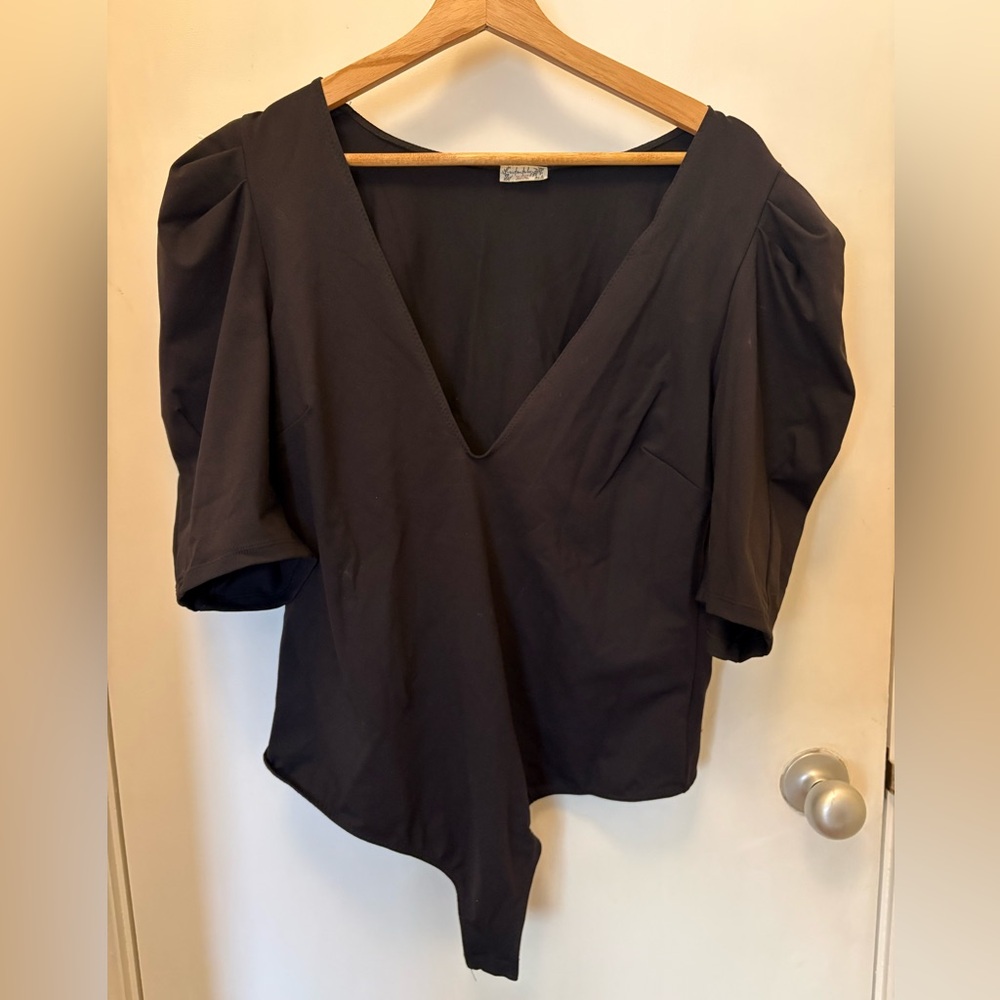 Free People Black V-Neck Blouse